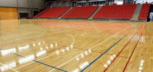 Hardwood flooring system installed in a professional sporting recreation centre